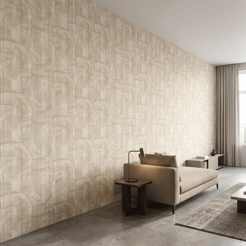 Warm Ivory Abstract Architectural Textured Wallpaper