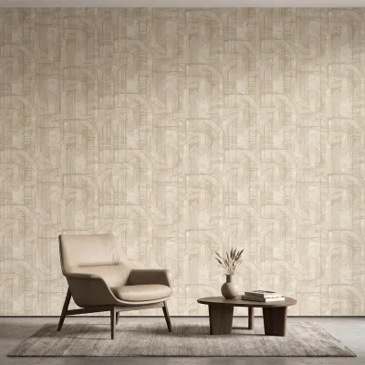 Warm Ivory Abstract Architectural Textured Wallpaper
