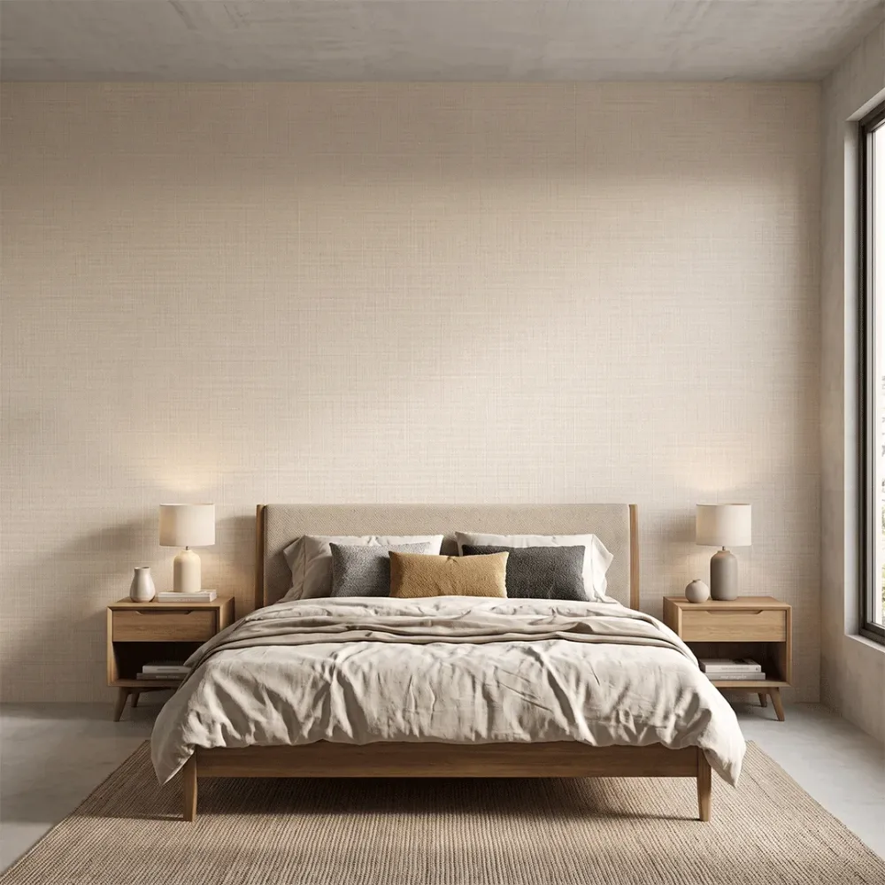 Warm Ivory Linen Texture Plain Wallpaper