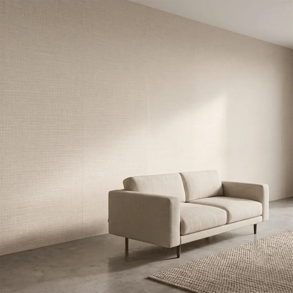 Warm Ivory Linen Texture Plain Wallpaper