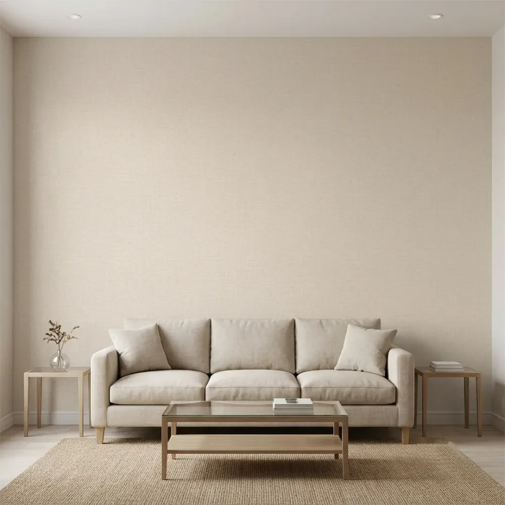 Warm Ivory Linen Texture Plain Wallpaper