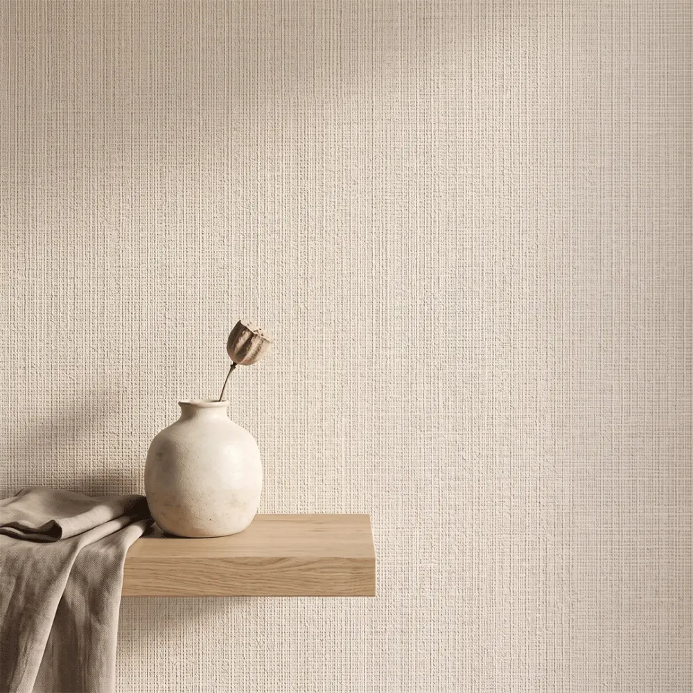 Warm Ivory Linen Texture Plain Wallpaper