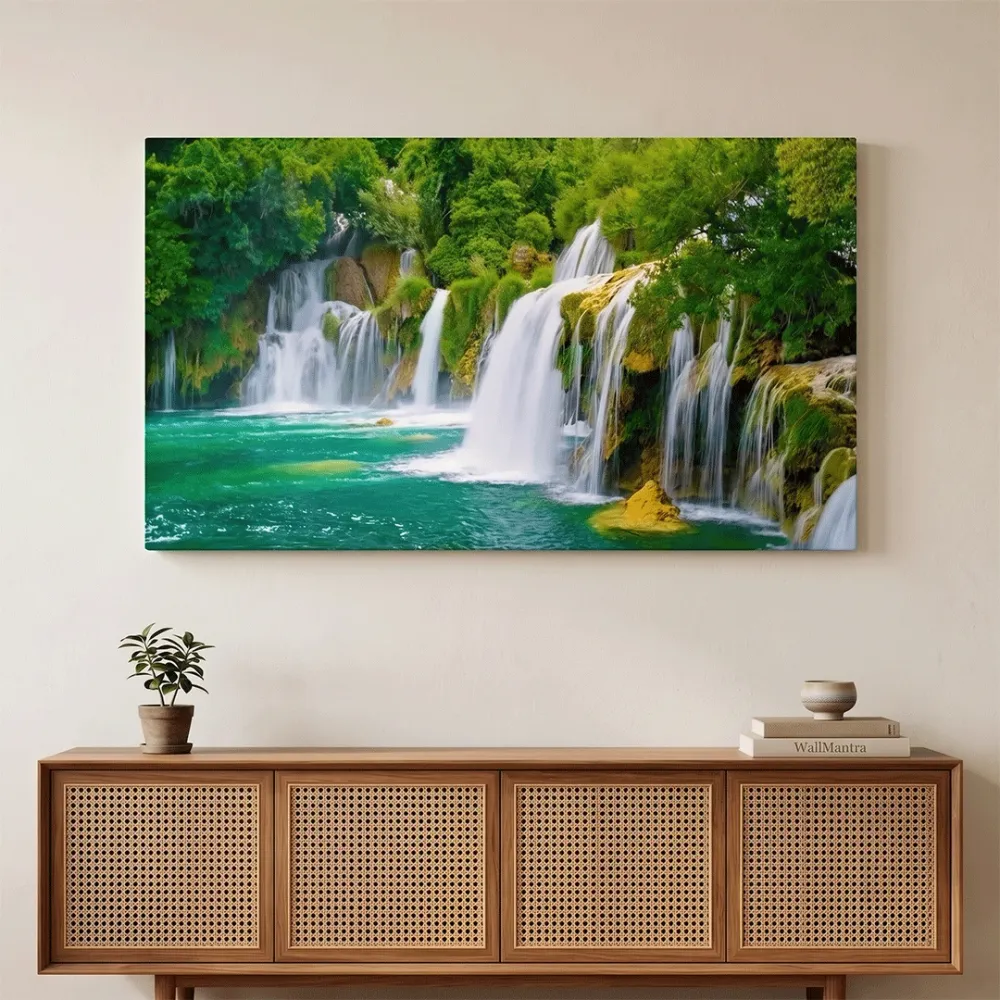 Waterfall Jungle Nature Scenery Canvas Wall Painting With Frame