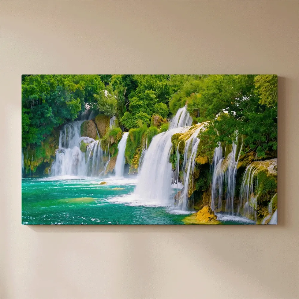 Waterfall Jungle Nature Scenery Canvas Wall Painting With Frame