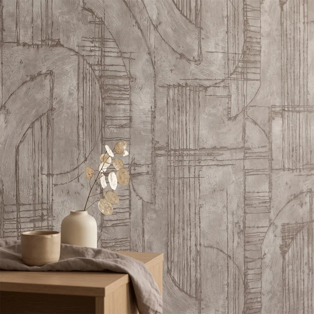Taupe Grey Abstract Architectural Textured Wallpaper