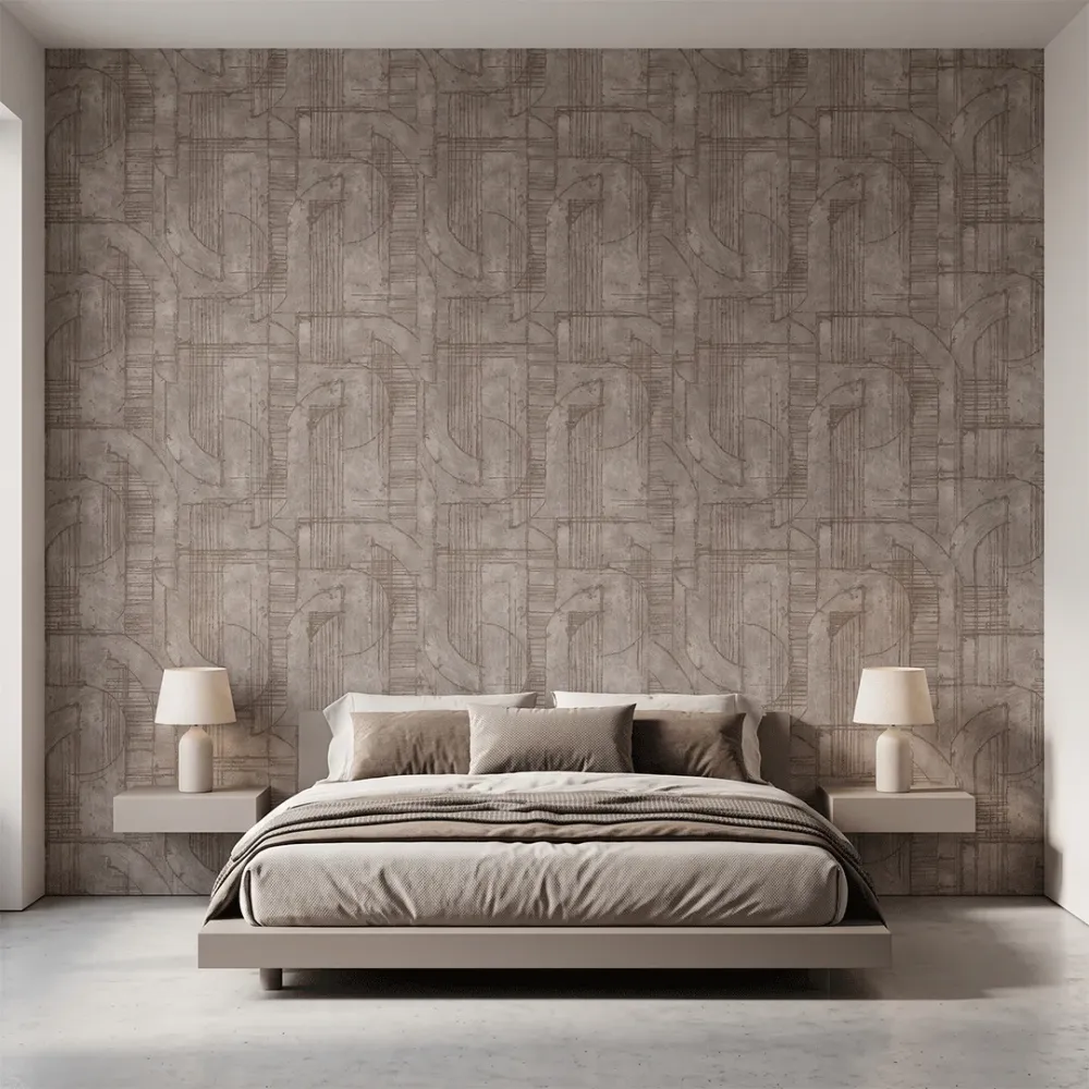 Taupe Grey Abstract Architectural Textured Wallpaper