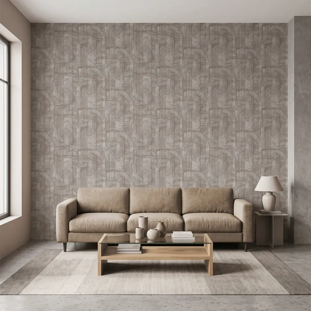 Taupe Grey Abstract Architectural Textured Wallpaper