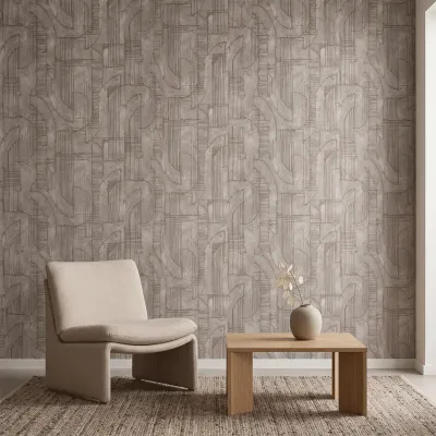 Taupe Grey Abstract Architectural Textured Wallpaper