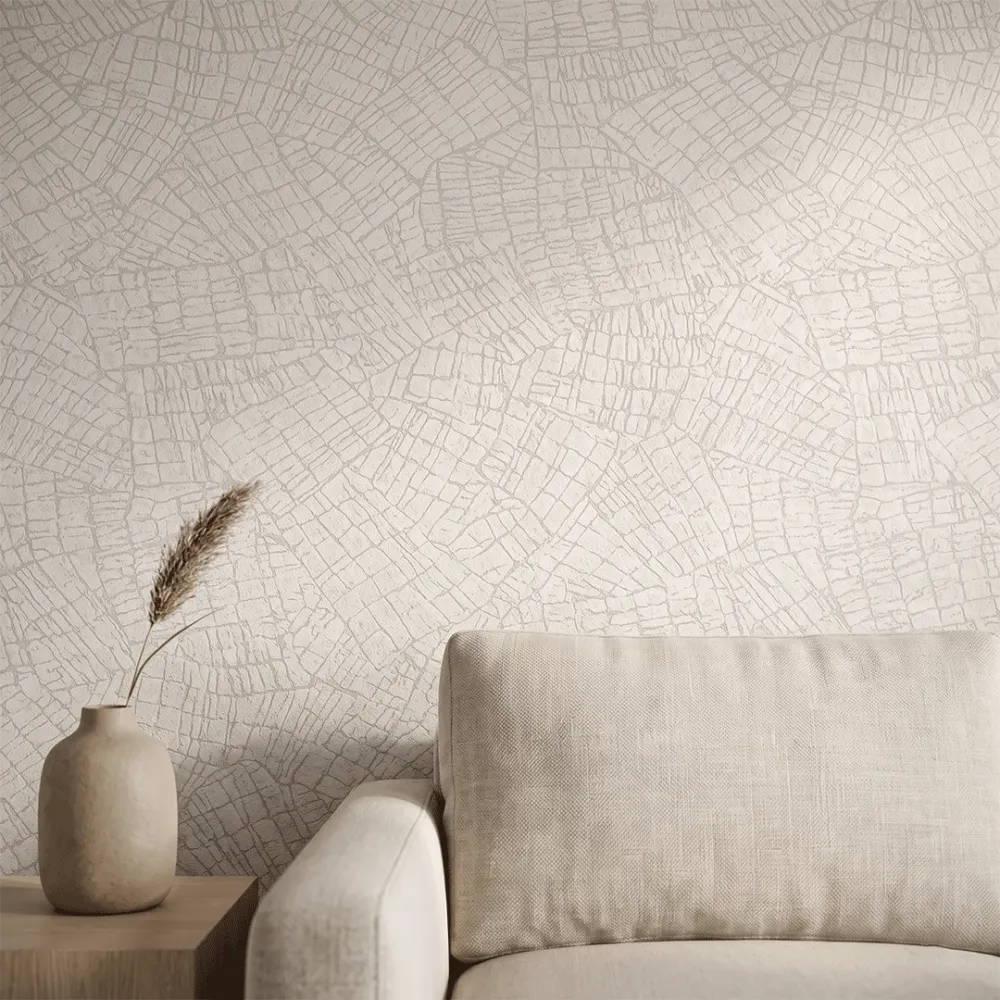 White Grey Textured Abstract Woven Wallpaper
