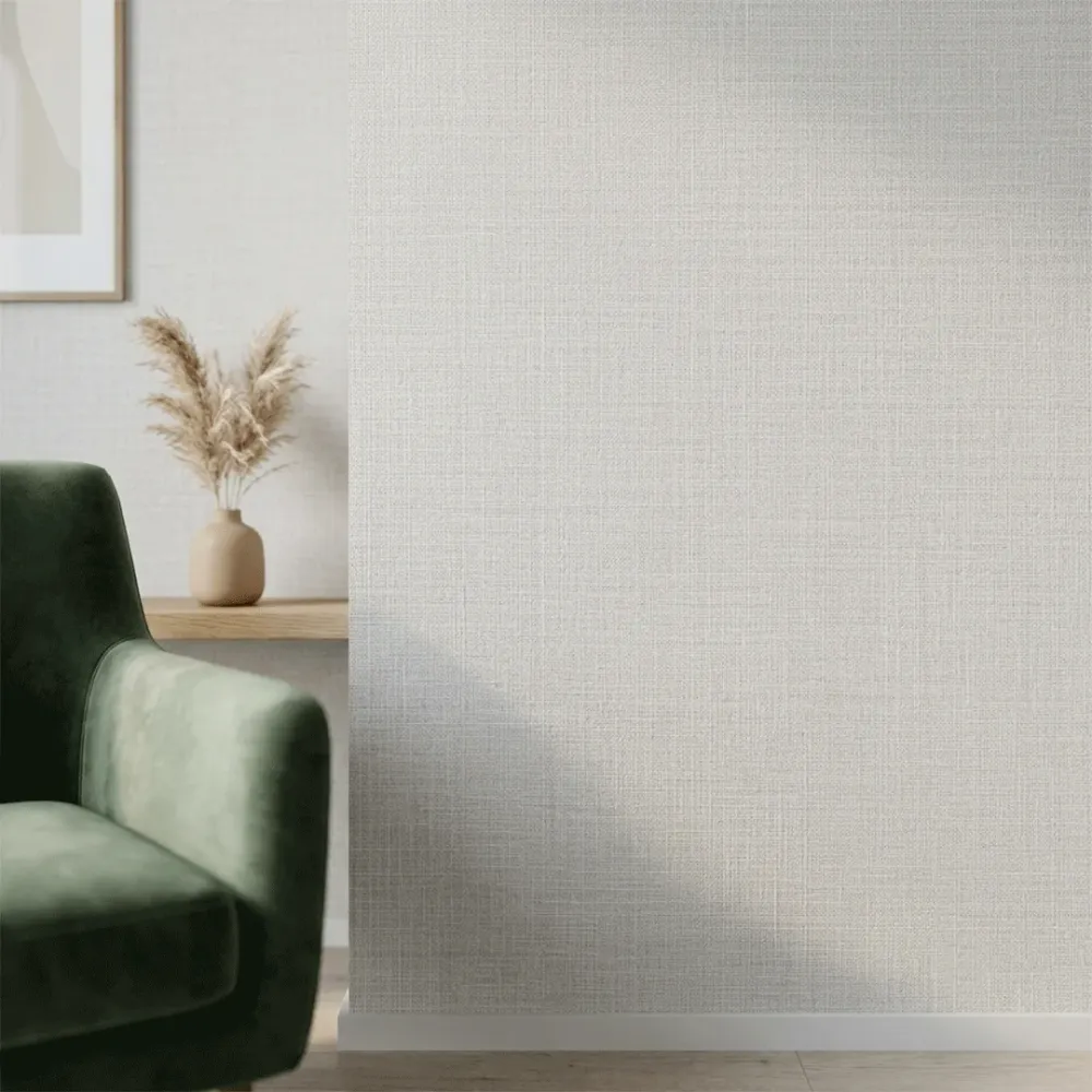 White Linen Texture Plain Wallpaper