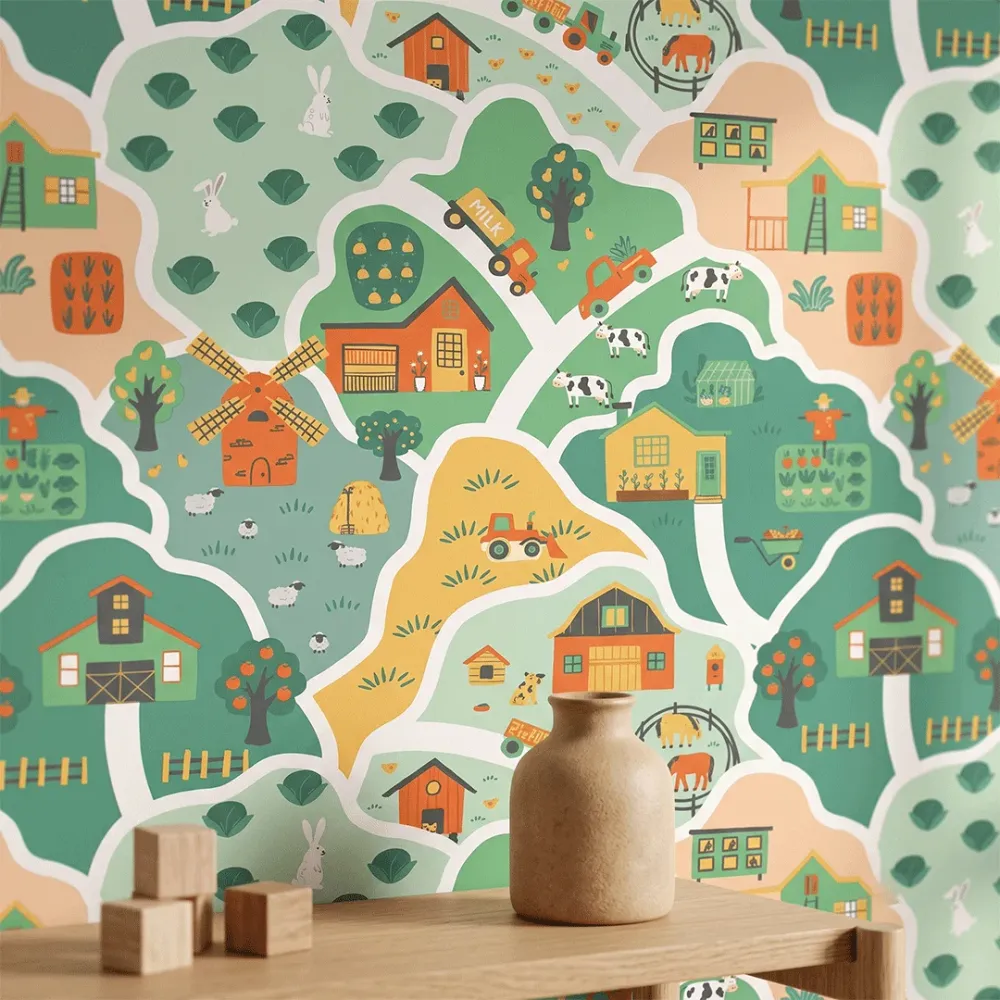 Farm Adventure Kids Wallpaper | Premium Korean Vinyl Nursery Wallpaper