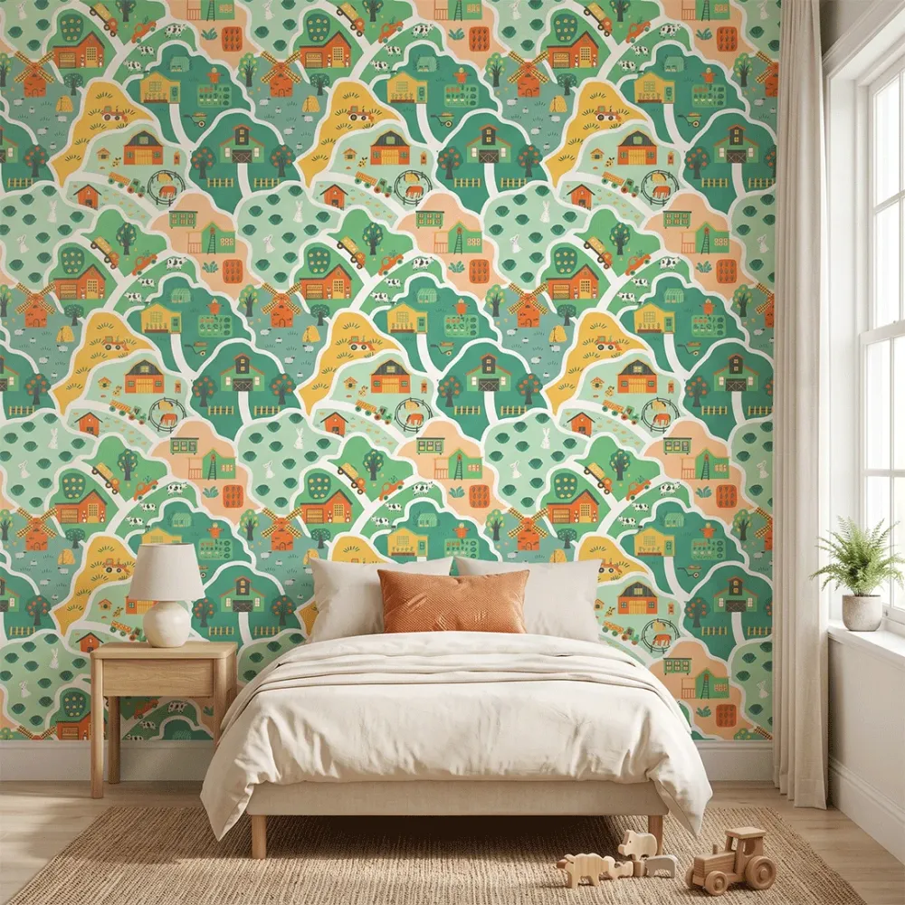 Farm Adventure Kids Wallpaper | Premium Korean Vinyl Nursery Wallpaper