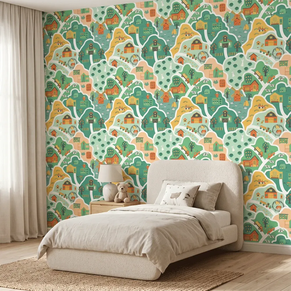 Farm Adventure Kids Wallpaper | Premium Korean Vinyl Nursery Wallpaper