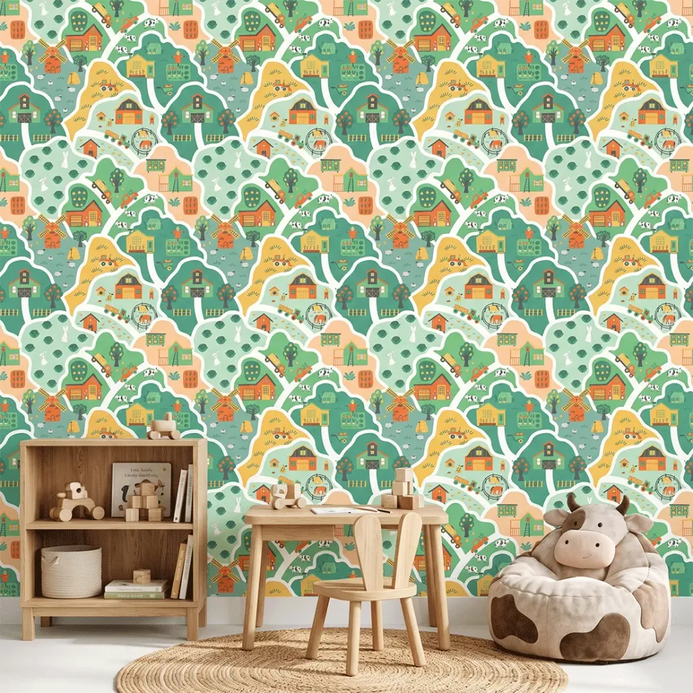 Farm Adventure Kids Wallpaper | Premium Korean Vinyl Nursery Wallpaper