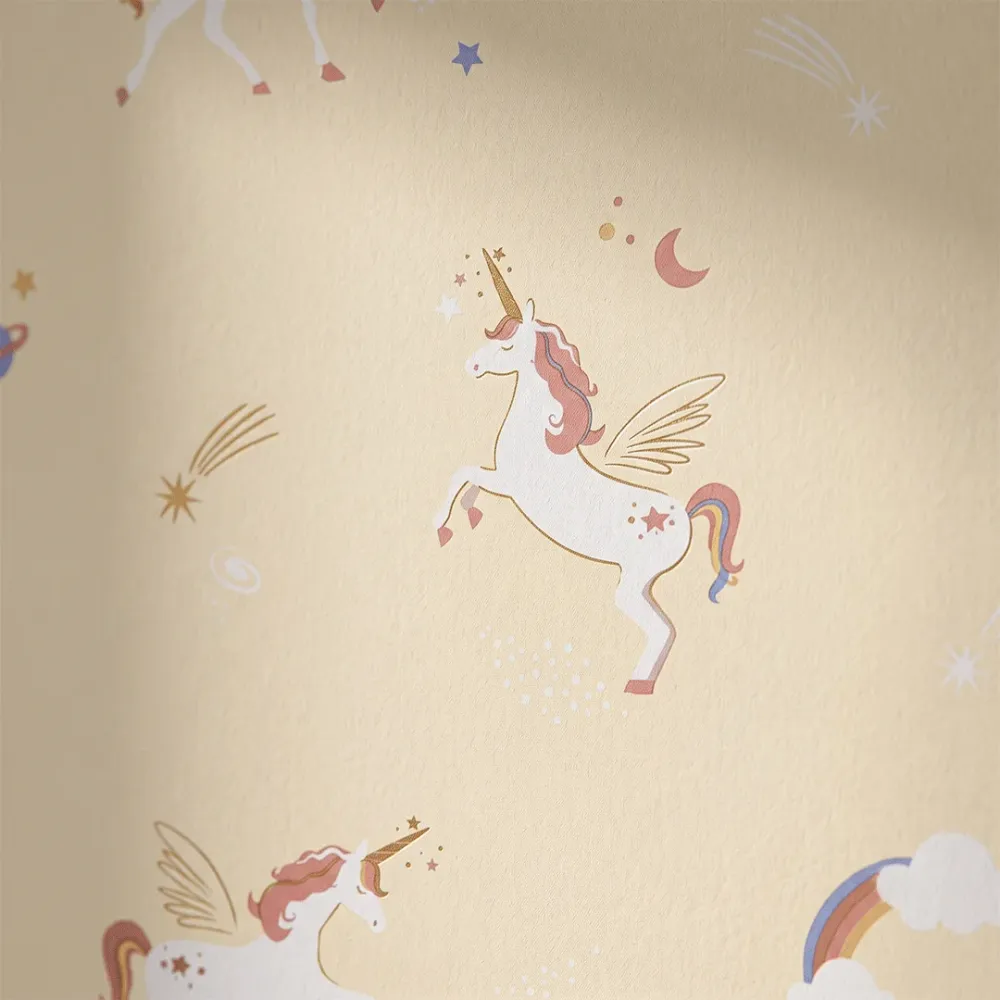 Yellow Unicorn Kids Wallpaper | Magical Nursery Wallpaper 